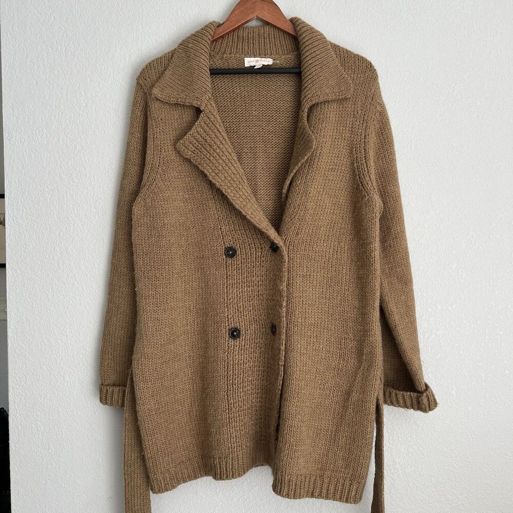 Tory Burch Long Sleeve Belted Coat Cardigan Wool Alpaca Size XL Brown - Picture 1 of 9